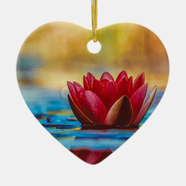 Burgundy Red  Water Lily Ceramic Ornament (Front)