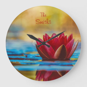 Burgundy Red Water Lily *personalize* Large Clock