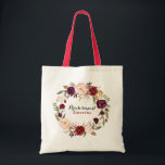 Burgundy Red watercolor Floral Bridesmaid gift Tote Bag<br><div class="desc">Romantic Watercolor Burgundy Red Navy Floral Rustic Boho Wedding / bridal shower bridesmaid gift tote bag. Perfect for a fall / midsummer wedding. The design features a stunning bouquet of burgundy / Marsala , peach , navy flowers with matching leaves. Please find more matching designs and variations in my "blissweddingpaperie"...</div>