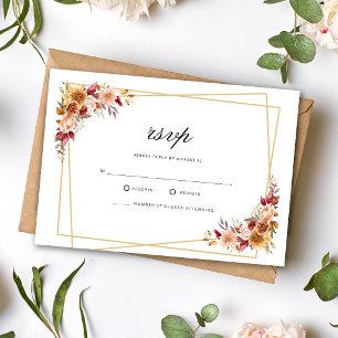 Burgundy Red Watercolor Floral Geometric Wedding RSVP Card