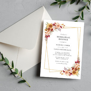 Burgundy Red Watercolor Floral Rehearsal Dinner Invitation