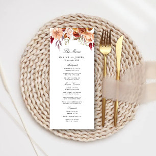 Burgundy Red Watercolor Floral Wedding Menu