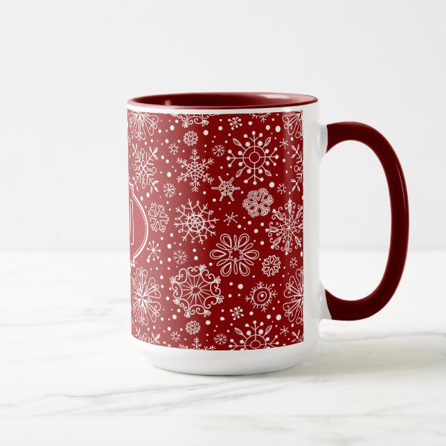 Burgundy Red & White Christmas Snowflakes 2 Mug (Right)