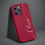 Burgundy Red White Elegant Calligraphy Script Name Case-Mate iPhone 14 Case<br><div class="desc">Burgundy Red White Elegant Calligraphy Script Custom Personalized Name iPhone 14 Smart Phone Cases features a modern and trendy simple and stylish design with your personalized name in elegant hand written calligraphy script typography on a burgundy red background. Designed by ©Evco Studio www.zazzle.com/store/evcostudio</div>