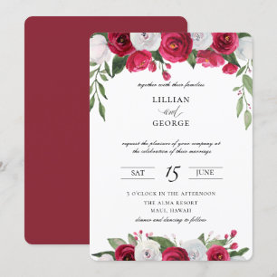Burgundy Red White Floral Wedding Invitation