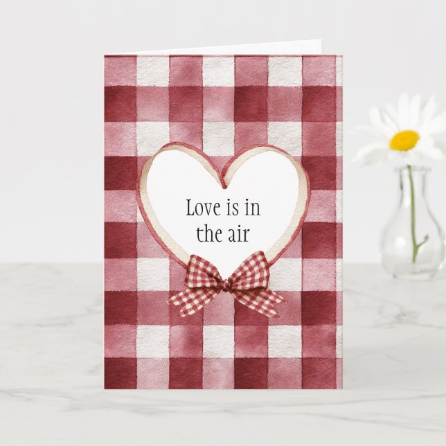 Burgundy Red White Heart Ribbon Valentine's Day Card (Small Plant)