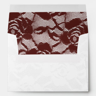 Burgundy Red White Lace Floral Envelope