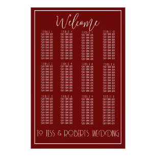 Burgundy Red White Minimalist Seating Chart Print