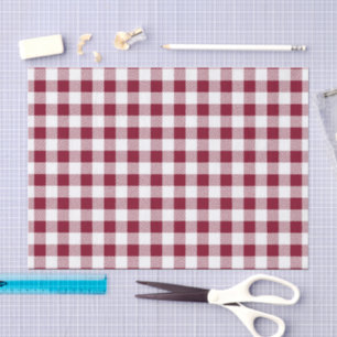 Burgundy Red White Plaid Pattern Tissue Paper