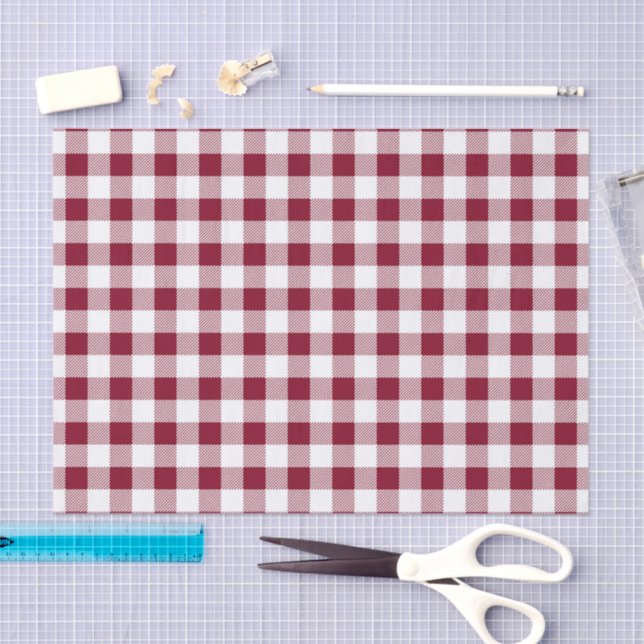 Burgundy Red White Plaid Pattern  Tissue Paper (Craft)