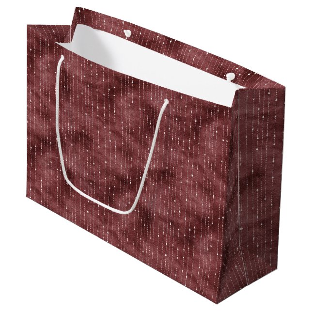 Burgundy Red White Stripes Valentine's Day Large Gift Bag (Front Angled)
