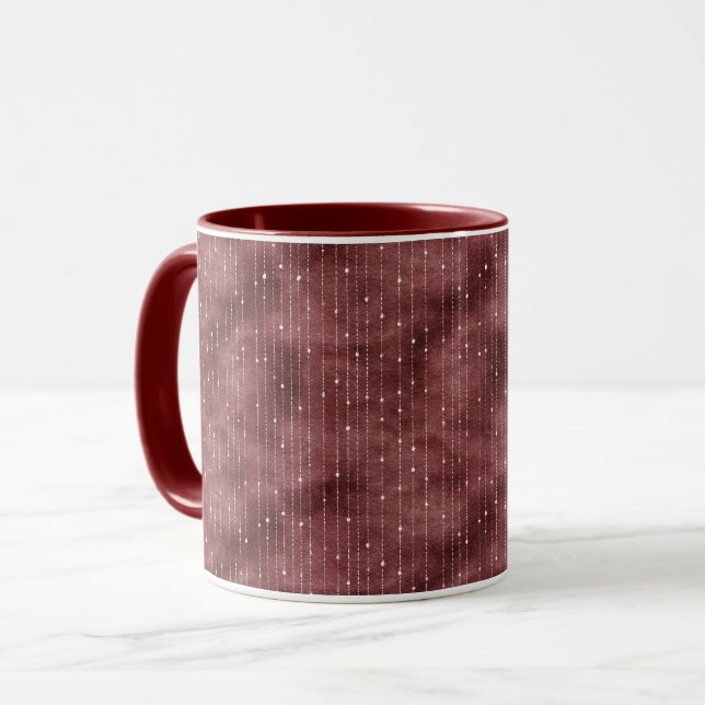 Burgundy Red White Stripes Valentine's Day Mug (Front Left)