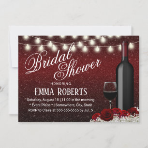 Burgundy Red Wine & Flowers Modern Bridal Shower Invitation