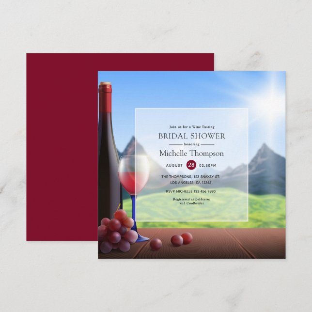 Burgundy Red Wine Tasting Bridal Shower Invitation (Front/Back)