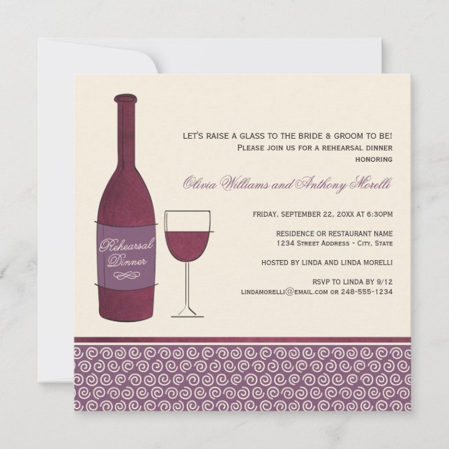 Burgundy Red Wine Tasting Wedding Rehearsal Dinner Invitation (Front)