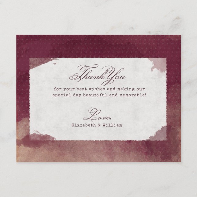 Burgundy Red Wine Watercolor Rustic Fall Wedding Enclosure Card (Front)