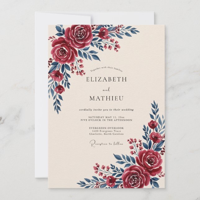 Burgundy Refined Autumnal Wedding Invitation (Front)