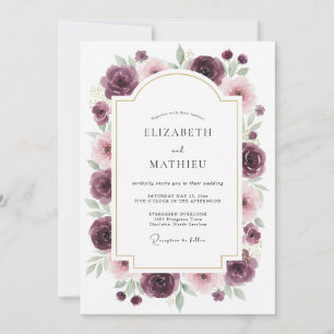 Burgundy Refined Rose Wedding Invitation