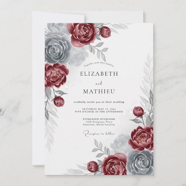 Burgundy Regal Winter Wedding Invitation (Front)