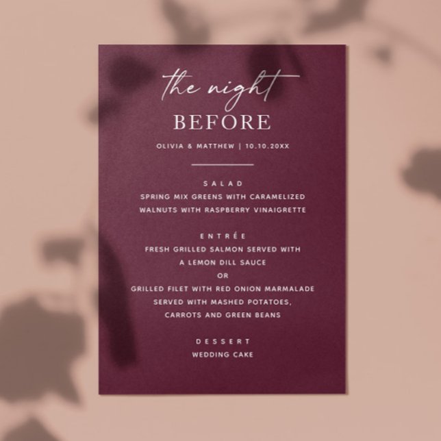 Burgundy Rehearsal Dinner | Night Before Elegant Menu (Creator Uploaded)
