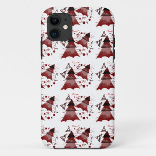 Burgundy Repeated Christmas Tree Pattern iPhone 11 Case