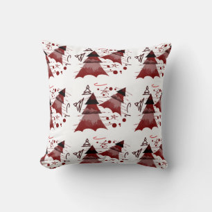 Burgundy Repeated Christmas Tree Pattern Throw Pillow