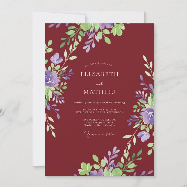Burgundy Resplendent Spring Wedding Invitation (Front)