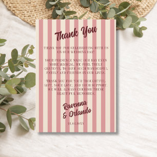 Burgundy Retro Blush Pink Stripes Thank You Card
