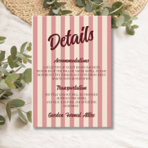 Burgundy Retro Blush Pink Stripes Wedding Details