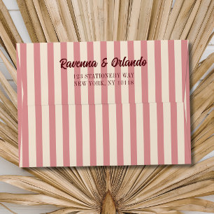 Burgundy Retro Blush Pink Stripes Wedding Envelope