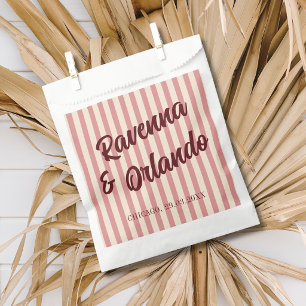 Burgundy Retro Blush Pink Stripes Wedding Favour Bag
