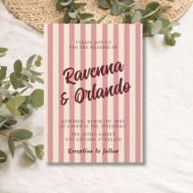 Burgundy Retro Blush Pink Stripes Wedding