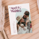 Burgundy Retro Love & Thanks White Arch Wedding   Thank You Card<br><div class="desc">Vintage and simple wedding thank you card featuring a white arch frame with a text that says "love & thanks" in a retro style font with stars in burgundy red colour. The default message on the back is editable. A second square picture can be added on the back of the...</div>