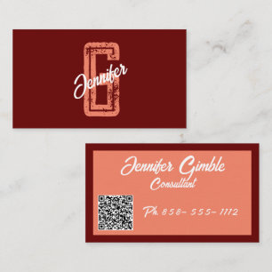 Burgundy Retro Minimalist Modern Monogram Name Business Card