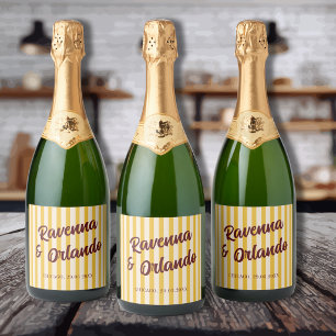 Burgundy Retro Muted Peach Stripe Wedding Sparkling Wine Label