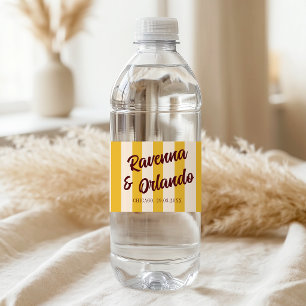 Burgundy Retro Muted Peach Stripe Wedding Water Bottle Label