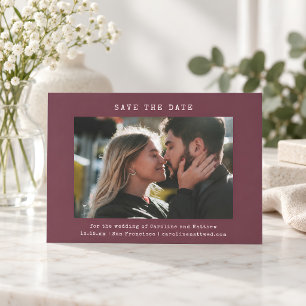 Burgundy Retro Typewriter Wedding Photo Simple Save The Date