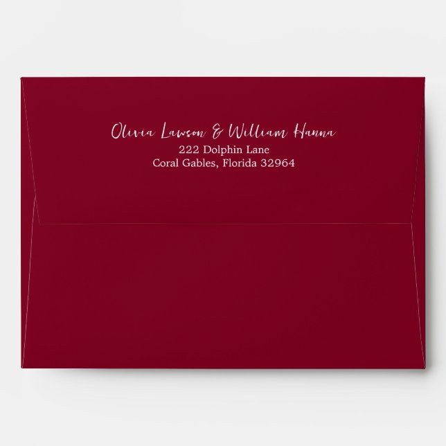 Burgundy Return Address Envelope with Script (Back (Top Flap))