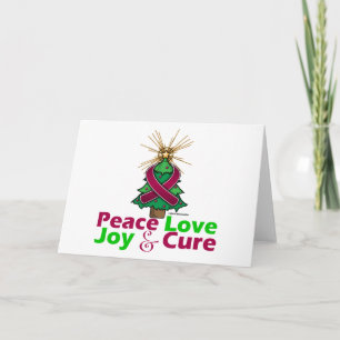 Burgundy Ribbon Christmas Peace Love, Joy & Cure Holiday Card