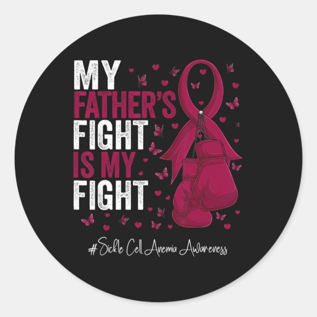 Burgundy Ribbon Father Sickle Cell Anemia Awarenes Classic Round Sticker (Front)