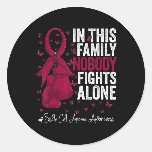 Burgundy Ribbon Fighter Sickle Cell Anemia Awarene Classic Round Sticker (Front)