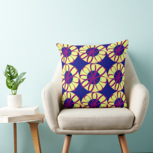 Burgundy Ribbon Flowers On Lemon Doughnuts Blue Throw Pillow
