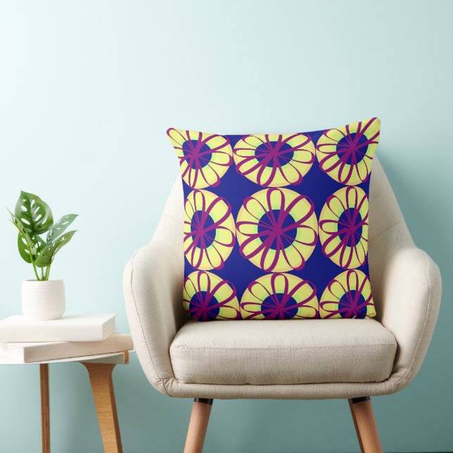 Burgundy Ribbon Flowers On Lemon Doughnuts Blue Throw Pillow (Chair)