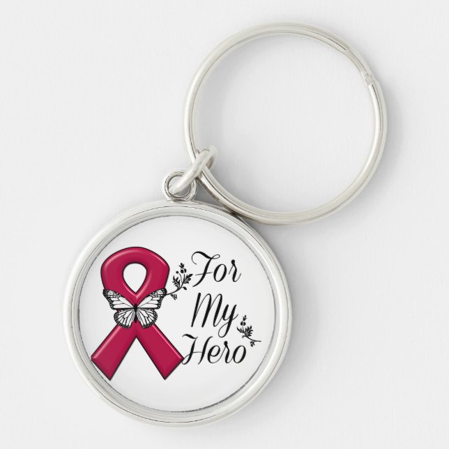 Burgundy Ribbon For My Hero Keychain (Front)