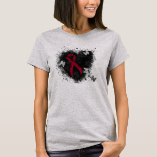 Burgundy Ribbon Grunge Heart T-Shirt