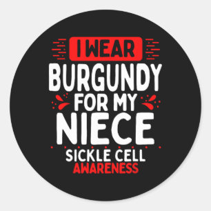 Burgundy Ribbon Niece Aunt Uncle Sickle Cell Aware Classic Round Sticker