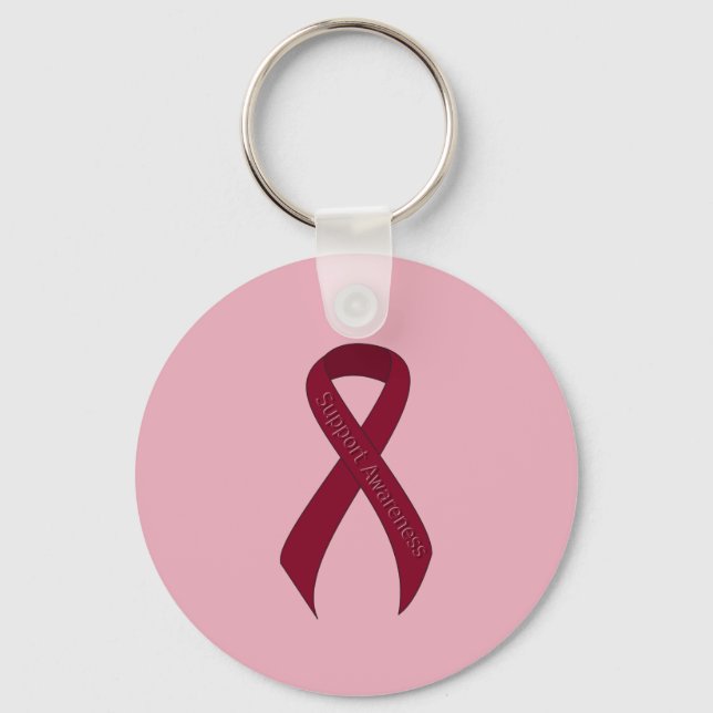 Burgundy Ribbon Support Awareness Keychain (Front)