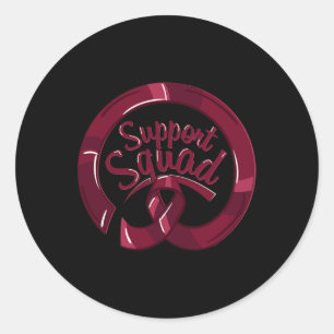 Burgundy Ribbon Support Squad Brain Aneurysm Aware Classic Round Sticker