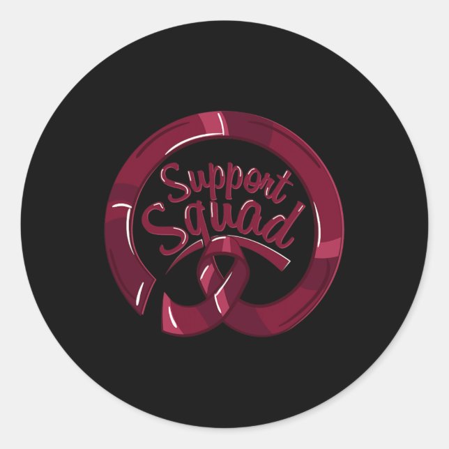 Burgundy Ribbon Support Squad Brain Aneurysm Aware Classic Round Sticker (Front)