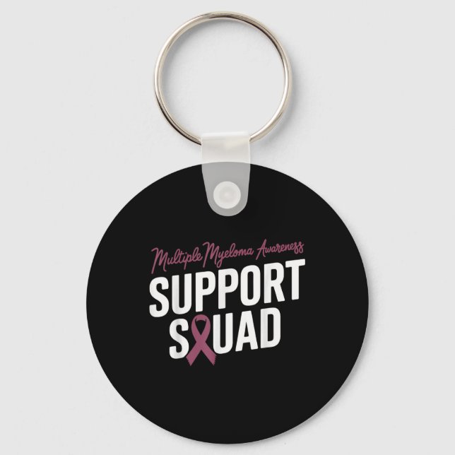 Burgundy Ribbon Support Squad For Multiple Myeloma Keychain (Front)